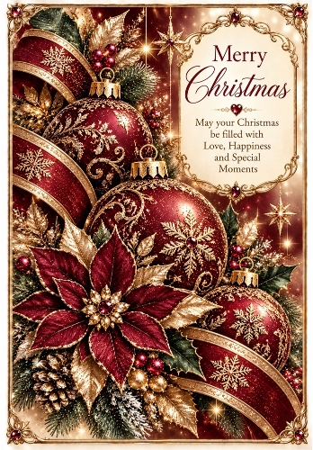 Burgundy Christmas Magic - A4 Portrait Christmas Card Topper