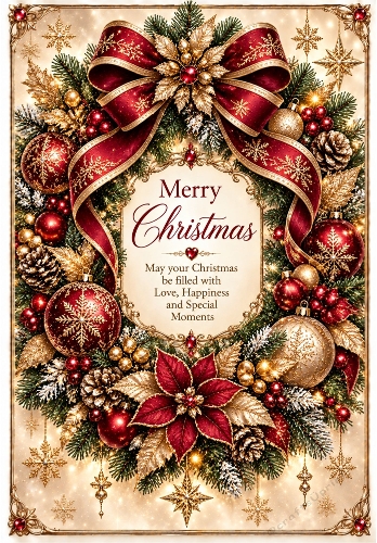 Glittering Christmas Wreath - A4 Portrait Christmas Card Topper