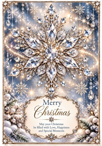 Crystal Snowflake Christmas - A4 Portrait Christmas Card Topper