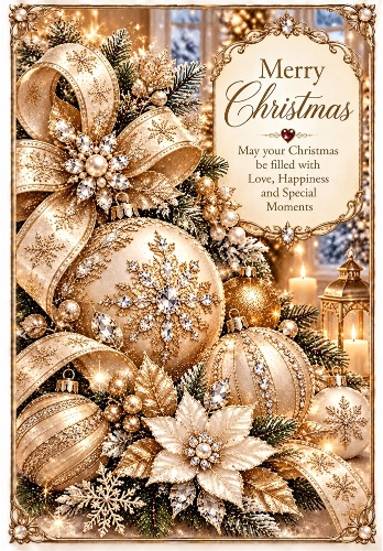 Champagne Christmas Sparkle - A4 Portrait Christmas Card Topper