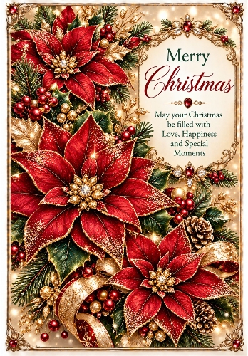 Glittering Poinsettia - A4 Portrait Christmas Card Topper