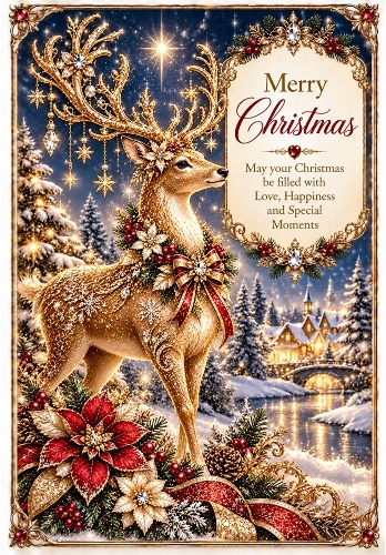 Golden Reindeer Magic - A4 Portrait Christmas Card Topper