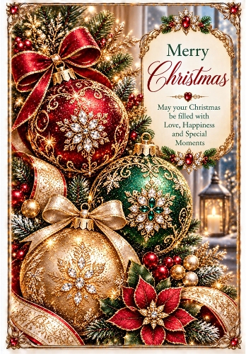 Festive Glitter Baubles - A4 Portrait Christmas Card Topper