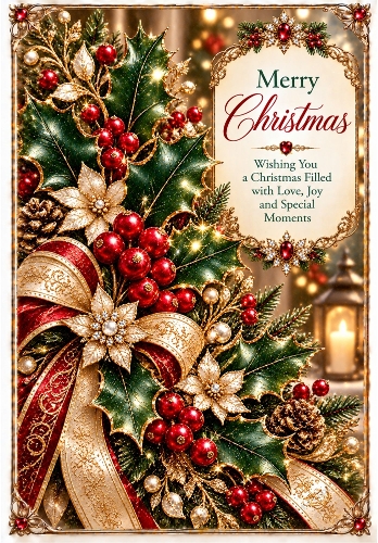 Christmas Holly And Gold - A4 Portrait Christmas Card Topper
