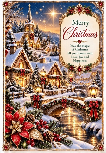 Christmas Glittery Village - A4 Portrait Christmas Card Topper