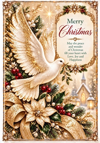 Golden Christmas Dove - A4 Portrait Christmas Card Topper