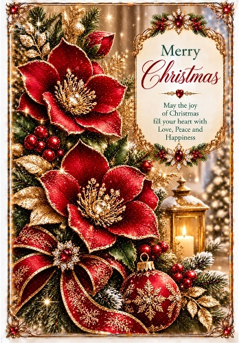  Christmas Rose Elegance - A4 Portrait Christmas Card Topper