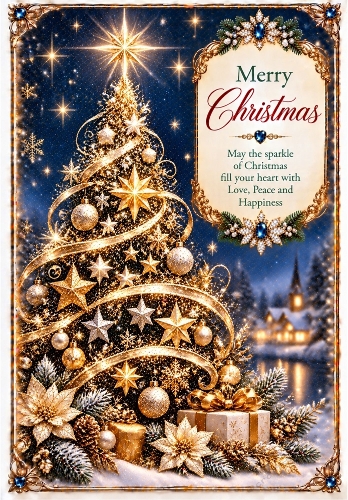 Starlight Christmas Tree - A4 Portrait Christmas Card Topper