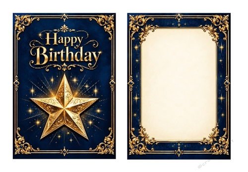 Navy & Gold Elegance Card Background And Matching Insert 5 X 7 Inch