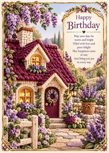  Cosy Knitted Cottage - Birthday Card Topper 5x7 Inch