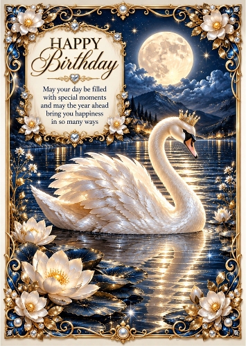 The Moonlit Swan - A4 Portrait Birthday Card Topper