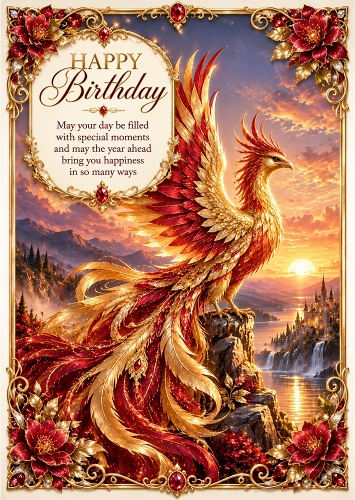 The Golden Phoenix - A4 Portrait Birthday Card Topper