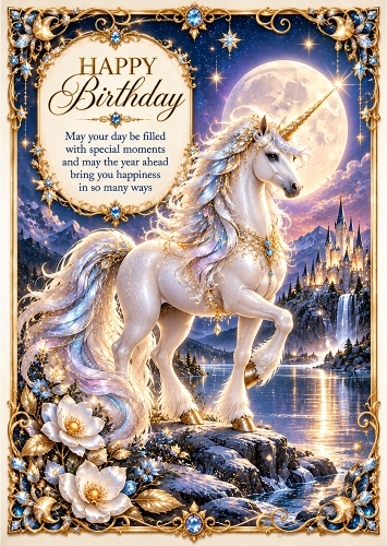 The Starlight Unicorn - A4 Portrait Birthday Card Topper