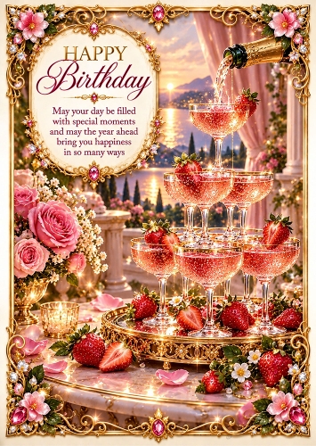 The Strawberry Champagne Tower - A4 Portrait Birthday Card Topper