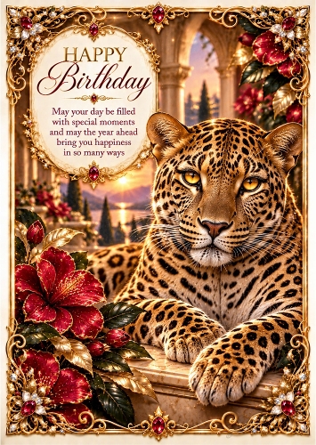 The Golden Leopard - A4 Portrait Birthday Card Topper