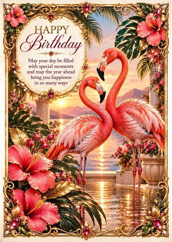 The Flamingo Fanfare - A4 Portrait Birthday Card Topper