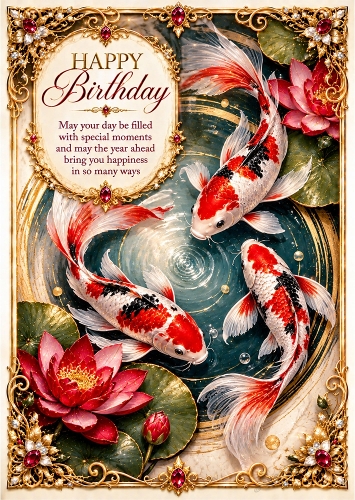 The Koi Symphony - A4 Portrait Birthday Card Topper