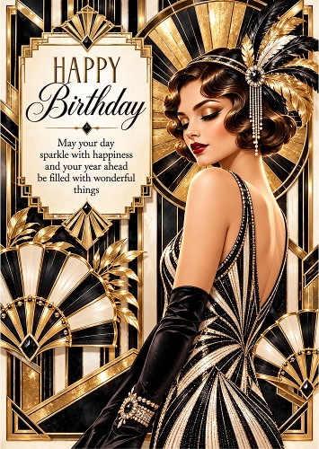 Art Deco Jazz Age - A4 Portrait Birthday Card Topper