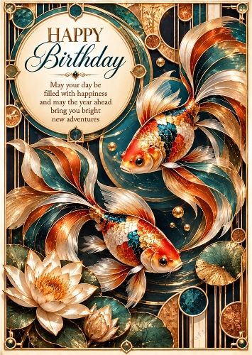 Geometric Goldfish - A4 Portrait Birthday Card Topper