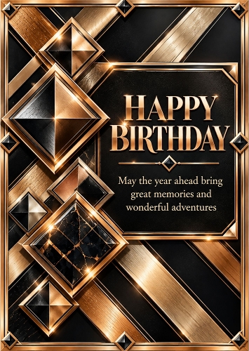 Black & Bronze Diamonds - A4 Portrait Birthday Card Topper