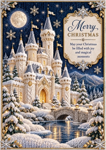 Knitted Winter Castle - A4 Portrait Christmas Card Topper
