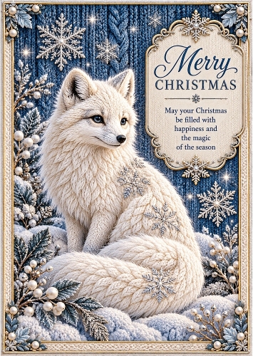 Knitted Arctic Fox - A4 Portrait Christmas Card Topper