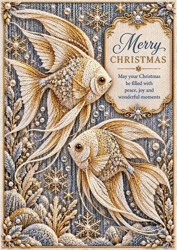 Knitted Golden Angelfish - A4 Portrait Christmas Card Topper