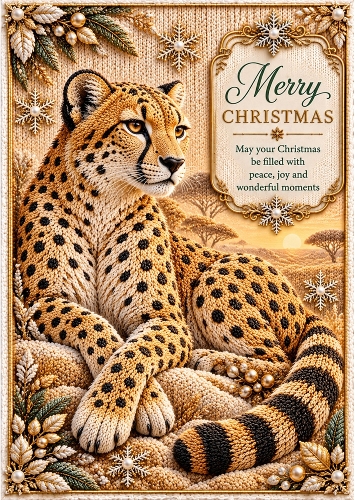 Knitted Cheetah - A4 Portrait Christmas Card Topper