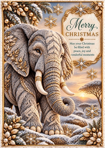 Knitted African Elephant - A4 Portrait Christmas Card Topper