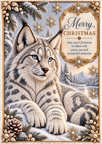 Knitted Snowy Lynx - A4 Portrait Christmas Card Topper