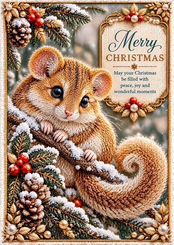 Knitted Dormouse - A4 Portrait Christmas Card Topper