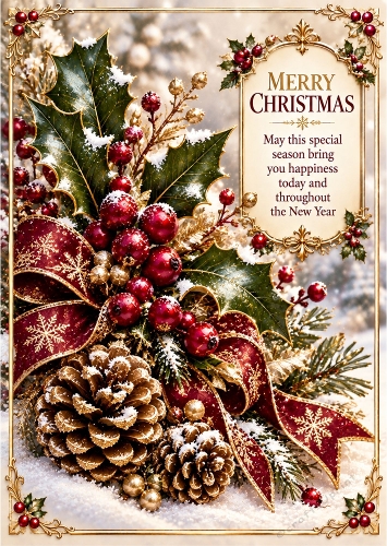 Burgundy Holly Elegance  - A4 Portrait Christmas Card Topper