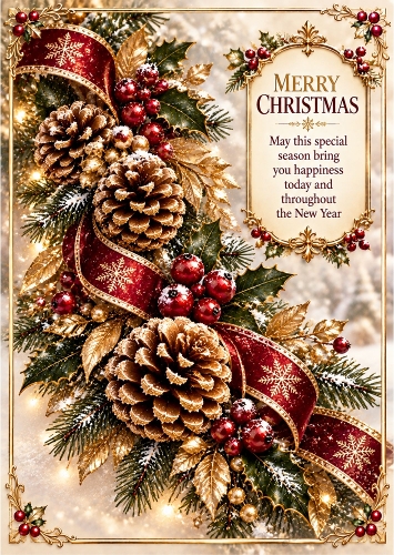 Golden Pinecone Garland - A4 Portrait Christmas Card Topper