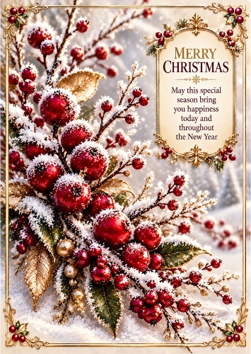 Frosted Berry Branches - A4 Portrait Christmas Card Topper