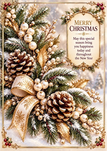 Evergreen and Pearl - A4 Portrait Christmas Card Topper