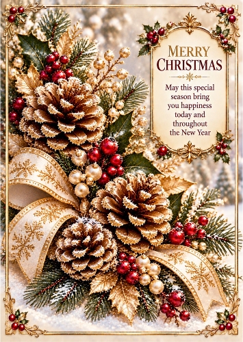 Champagne Pinecones - A4 Portrait Christmas Card Topper