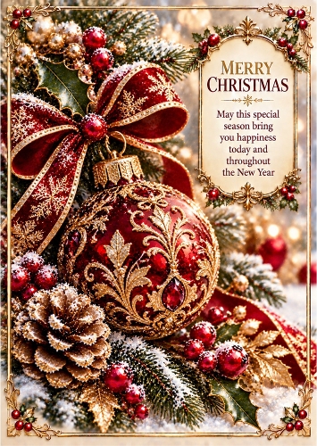 Ruby Christmas Bauble - A4 Portrait Christmas Card Topper