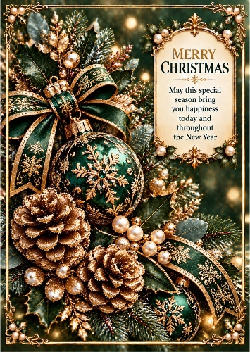  Emerald Winter Luxe - A4 Portrait Christmas Card Topper