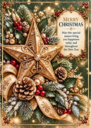 The Golden Christmas Star - A4 Portrait Christmas Card Topper