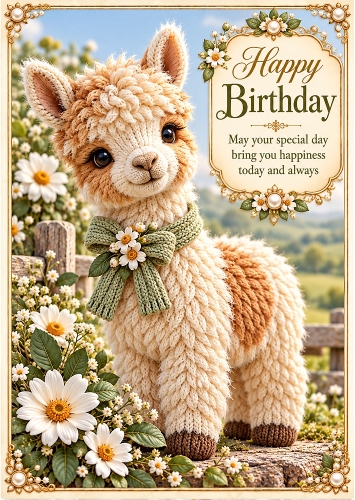 Knitted Baby Alpaca - A4 Portrait Birthday Card Topper