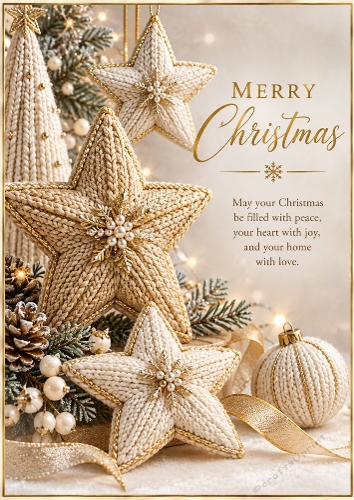 Knitted Champagne Christmas - A4 Portrait Christmas Card Topper