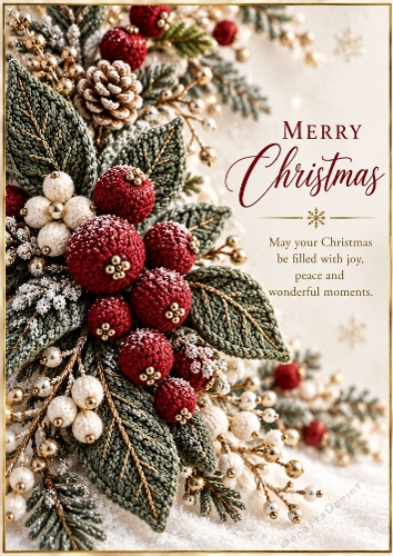 Knitted Frosted Berry - A4 Portrait Christmas Card Topper