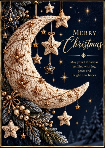 Knitted Winter Moon - A4 Portrait Christmas Card Topper