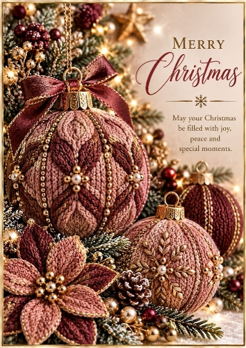 Knitted Rosewood Christmas - A4 Portrait Christmas Card Topper
