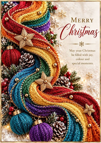Knitted Rainbow Christmas - A4 Portrait Christmas Card Topper