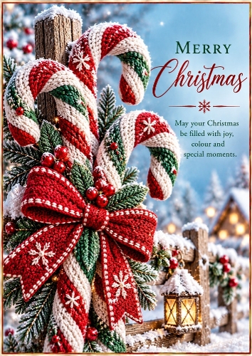 Knitted Candy Cane Lane - A4 Portrait Christmas Card Topper