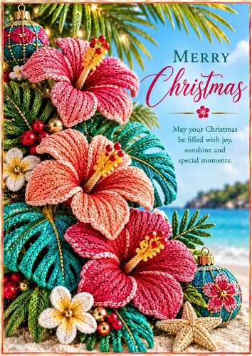 Knitted Tropical Christmas - A4 Portrait Christmas Card Topper