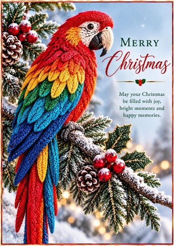 Knitted Festive Parrot - A4 Portrait Christmas Card Topper