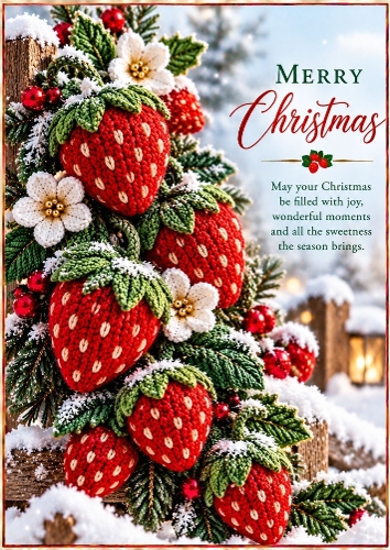 Knitted Strawberry Christmas - A4 Portrait Christmas Card Topper