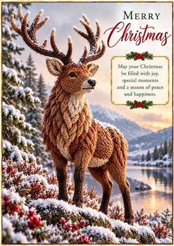 Knitted Highland Stag - A4 Portrait Christmas Card Topper